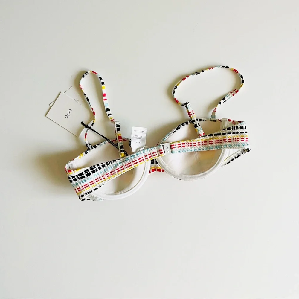 NWT Onia Dalia lined balconet swim top in Ribbon Stripe white